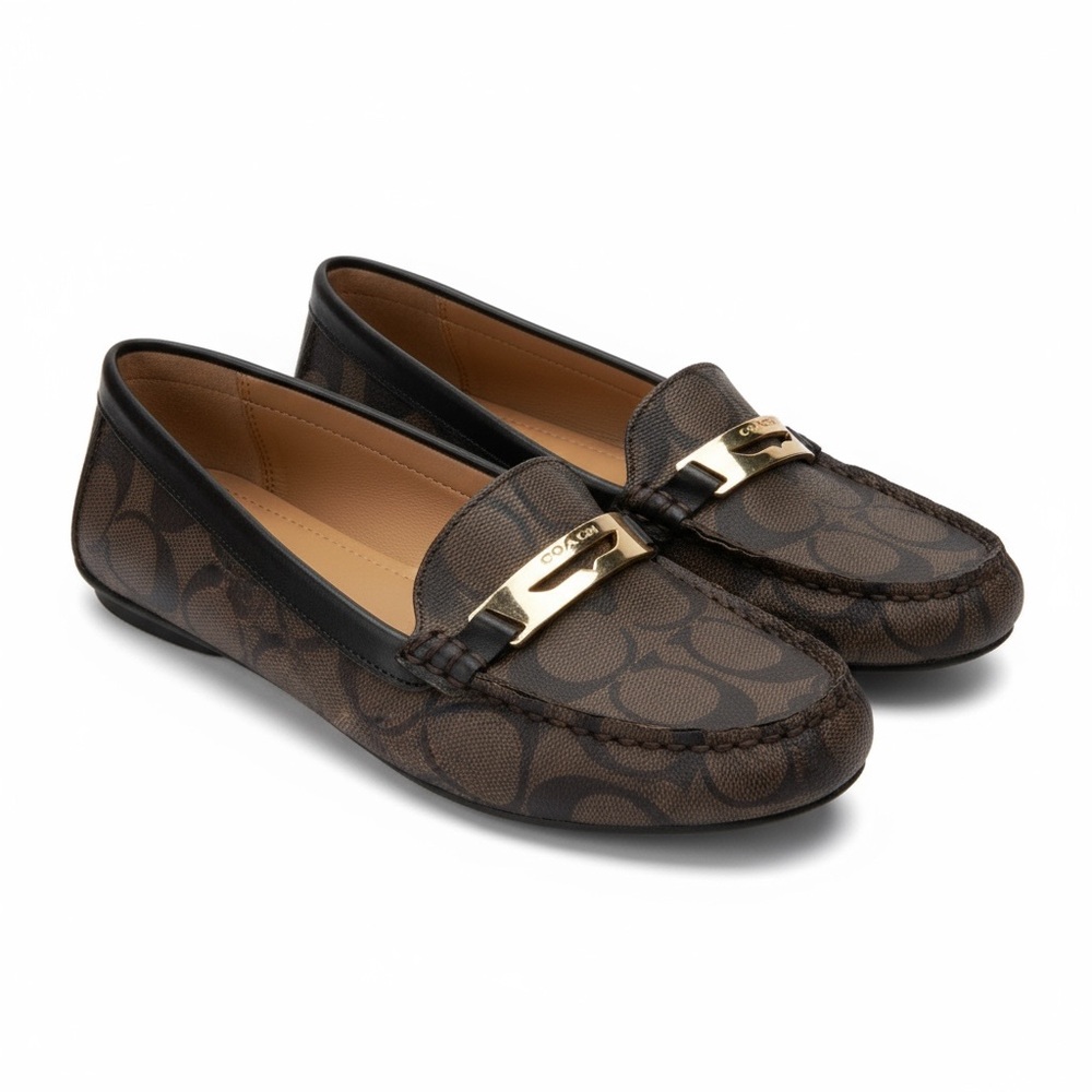 COACH Women's Olympia Pebble Grain Flat Slip On Loafers, Leather Brown 7.5 B - Picture 1 of 10